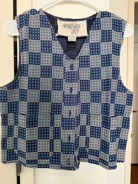 Ace & Jig Navy and Light Blue Checkered Sleeveless Button Tank
